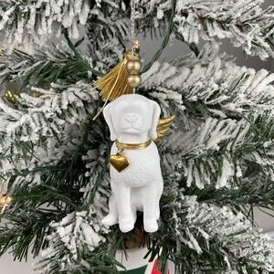 Christmas Ornament- White Angel Dog With Gold Wings- The Bridge Collection-
